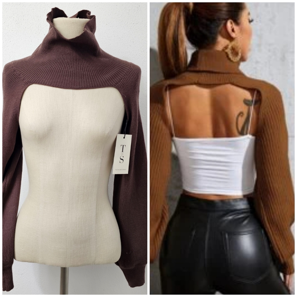 NWT Twine and String Ribbed Turtleneck Brown Shrug Size Small